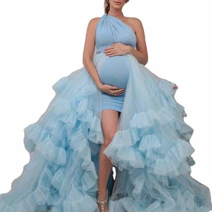 Women Perspective Sheer Long Robe Puffy Tulle Robe Sheer for Maternity Photoshoot