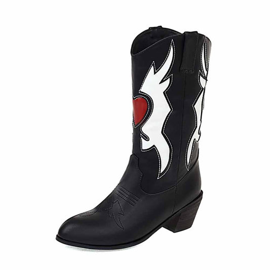 Women Cowboy Boots Black Studded Western Boots