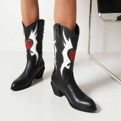 Women Cowboy Boots Black Studded Western Boots
