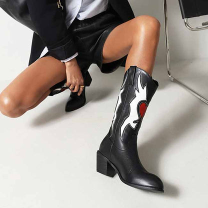 Women Cowboy Boots Black Studded Western Boots