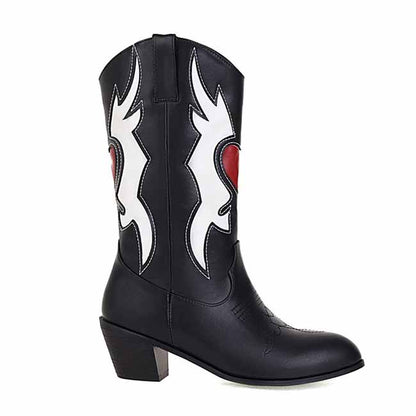 Women Cowboy Boots Black Studded Western Boots
