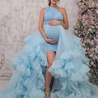 Women Perspective Sheer Long Robe Puffy Tulle Robe Sheer for Maternity Photoshoot