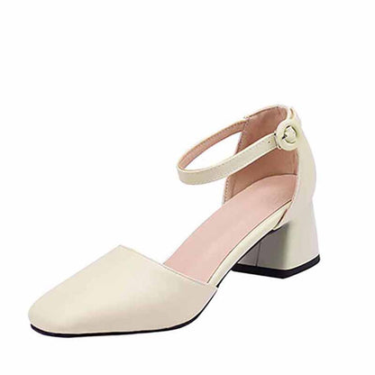 Womens Low Mid Square Heel Ankle Strap Sandal Shoes