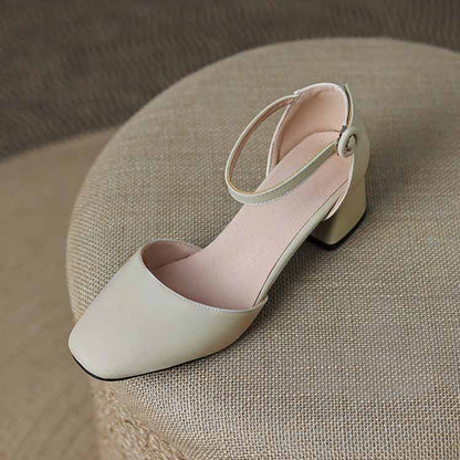 Womens Low Mid Square Heel Ankle Strap Sandal Shoes