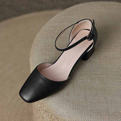 Womens Low Mid Square Heel Ankle Strap Sandal Shoes
