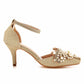 Pointed Toe Gold Rhinestone Pearl Low Heels Wedding Shoes