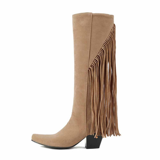 Women Fringe Boots Western Cowgirl Vintage Knee High Boots