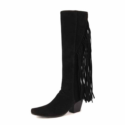 Women Fringe Boots Western Cowgirl Vintage Knee High Boots