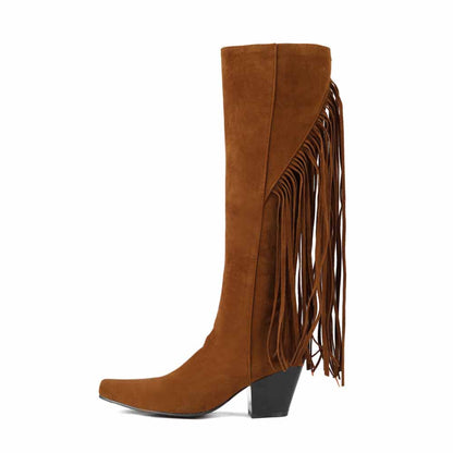 Women Fringe Boots Western Cowgirl Vintage Knee High Boots