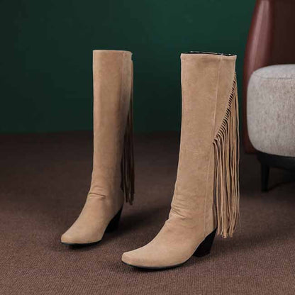 Women Fringe Boots Western Cowgirl Vintage Knee High Boots