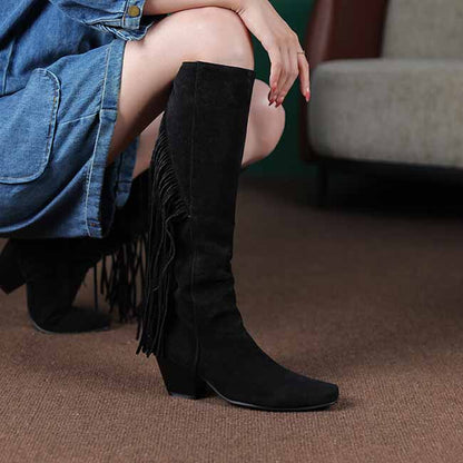 Women Fringe Boots Western Cowgirl Vintage Knee High Boots