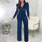 Women Sparkly Jumpsuits Long Sleeve Onesie Loose Pants Party One Piece