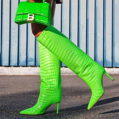 Women pointed toe knee-high boots candy color heeled boot 15 colors