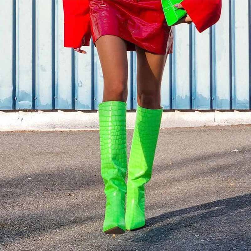 Women pointed toe knee-high boots candy color heeled boot 15 colors ...