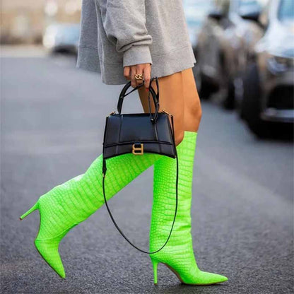 Women pointed toe knee-high boots candy color heeled boot 15 colors