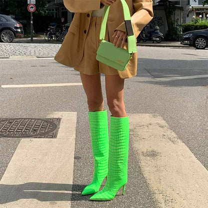 Women pointed toe knee-high boots candy color heeled boot 15 colors