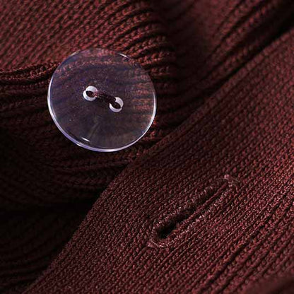 Women's long sleeve knitted minidress wine red V-neck elegant dress