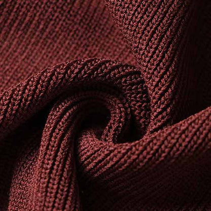 Women's long sleeve knitted minidress wine red V-neck elegant dress