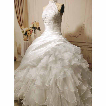 A-Line/Princess Lace Applique Scoop Sleeveless Sweep/Brush Train Wedding Dresses