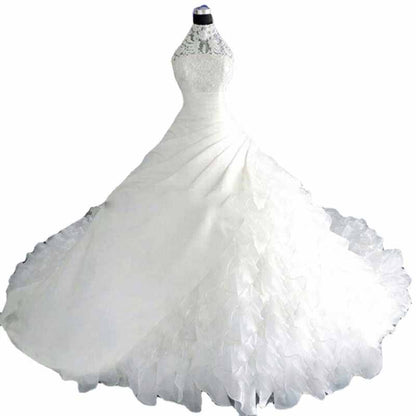 A-Line/Princess Lace Applique Scoop Sleeveless Sweep/Brush Train Wedding Dresses