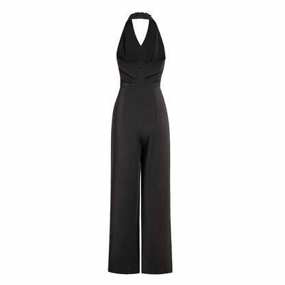 Womens black Open Back Wide Leg Jumpsuit One Piece Romper