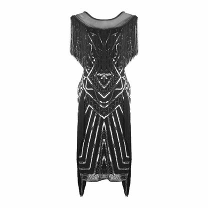 1920s Gatsby Dress Long Fringe Flapper Dress 20s Sequins Beaded Dress