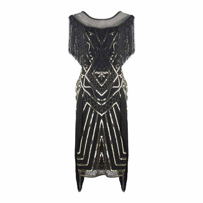 1920s Gatsby Dress Long Fringe Flapper Dress 20s Sequins Beaded Dress