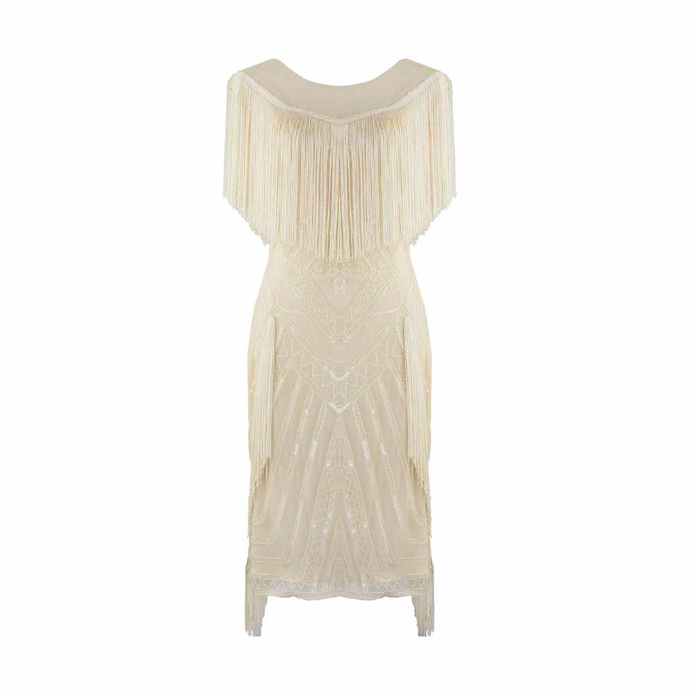 1920s Gatsby Dress Long Fringe Flapper Dress 20s Sequins Beaded Dress