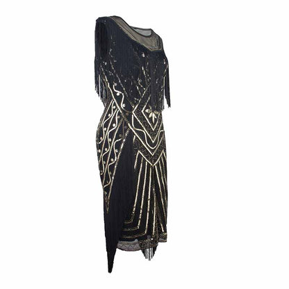 1920s Gatsby Dress Long Fringe Flapper Dress 20s Sequins Beaded Dress