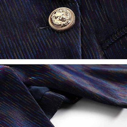 Women Sequins Dark Blue Blazer Long Sleeve Double breasted Party Jacket