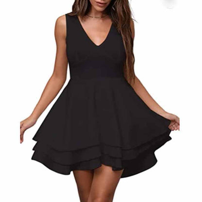 Women's Sequin Glitter V Neck Skater Mini Club Cocktail Party Swing Dress