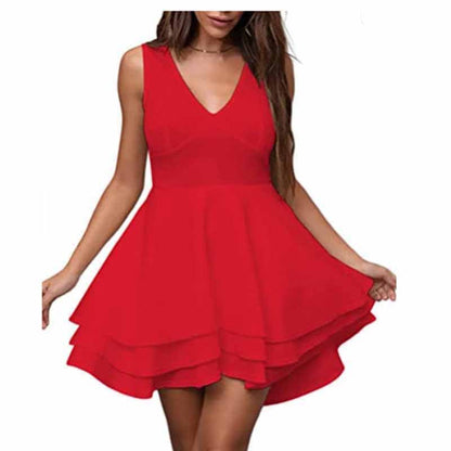 Women's Sequin Glitter V Neck Skater Mini Club Cocktail Party Swing Dress