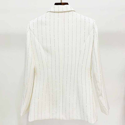 Black White Blazer For Women Single Button Long Blazers Hot Drilling Jackets