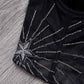 Women Black Flocked Velve Embellished Mesh Bralet Crop Top