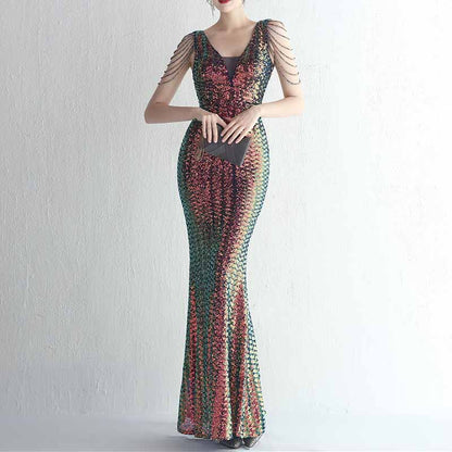 Women's Dress V Neck Long Maxi Elegant Mermaid Formal Dresses Evening Gown S-4XL