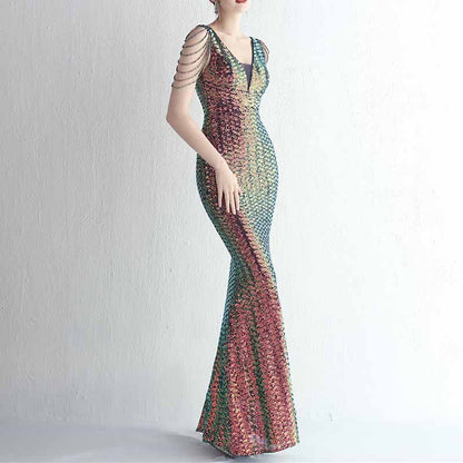 Women's Dress V Neck Long Maxi Elegant Mermaid Formal Dresses Evening Gown S-4XL