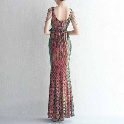 Women's Dress V Neck Long Maxi Elegant Mermaid Formal Dresses Evening Gown S-4XL