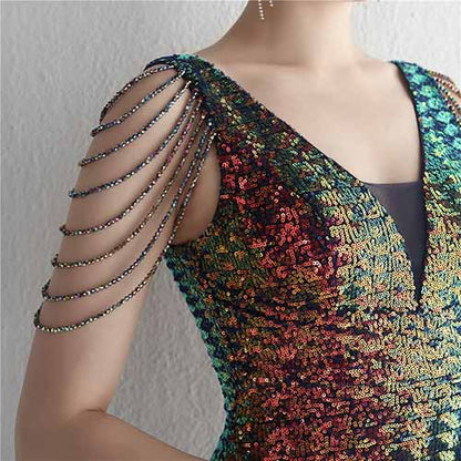 Women's Dress V Neck Long Maxi Elegant Mermaid Formal Dresses Evening Gown S-4XL