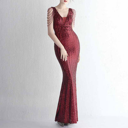 Women's Dress V Neck Long Maxi Elegant Mermaid Formal Dresses Evening Gown S-4XL