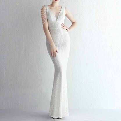 Women's Dress V Neck Long Maxi Elegant Mermaid Formal Dresses Evening Gown S-4XL