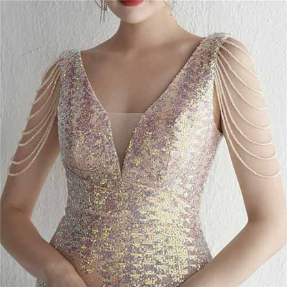 Women's Dress V Neck Long Maxi Elegant Mermaid Formal Dresses Evening Gown S-4XL