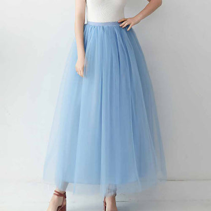Women Full Length Elastic Pleated Maxi Chiffon Long Tutu Skirt