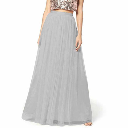 Women Full Length Elastic Pleated Maxi Chiffon Long Tutu Skirt