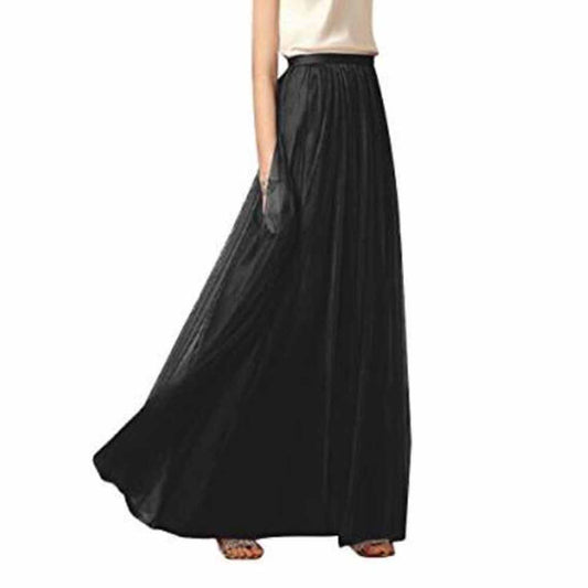 Women Full Length Elastic Pleated Maxi Chiffon Long Tutu Skirt