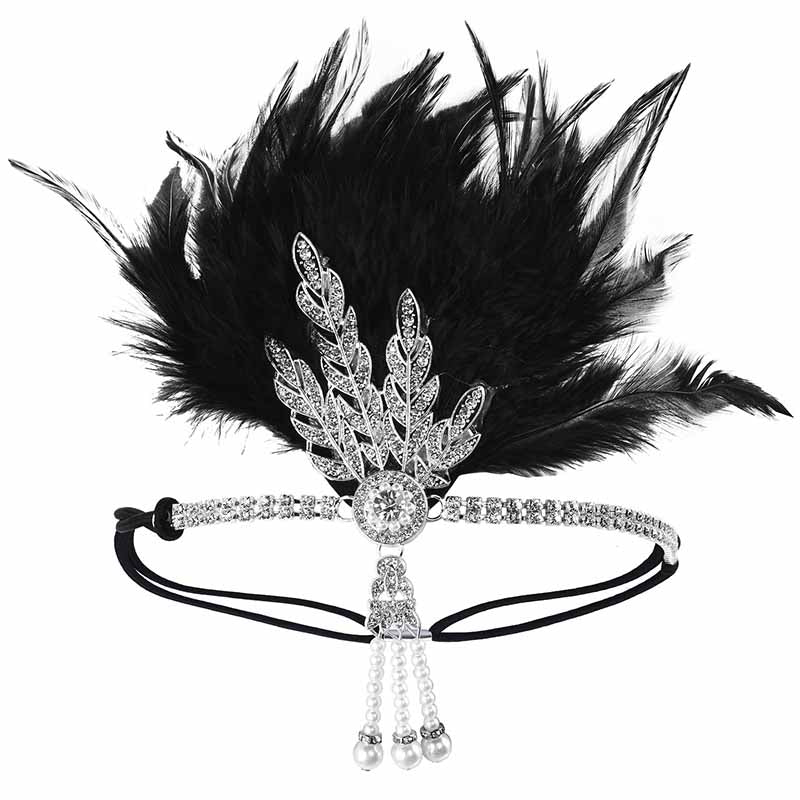 1920s Flapper Feather Headband Gatsby Headpiece Necklace Earrings