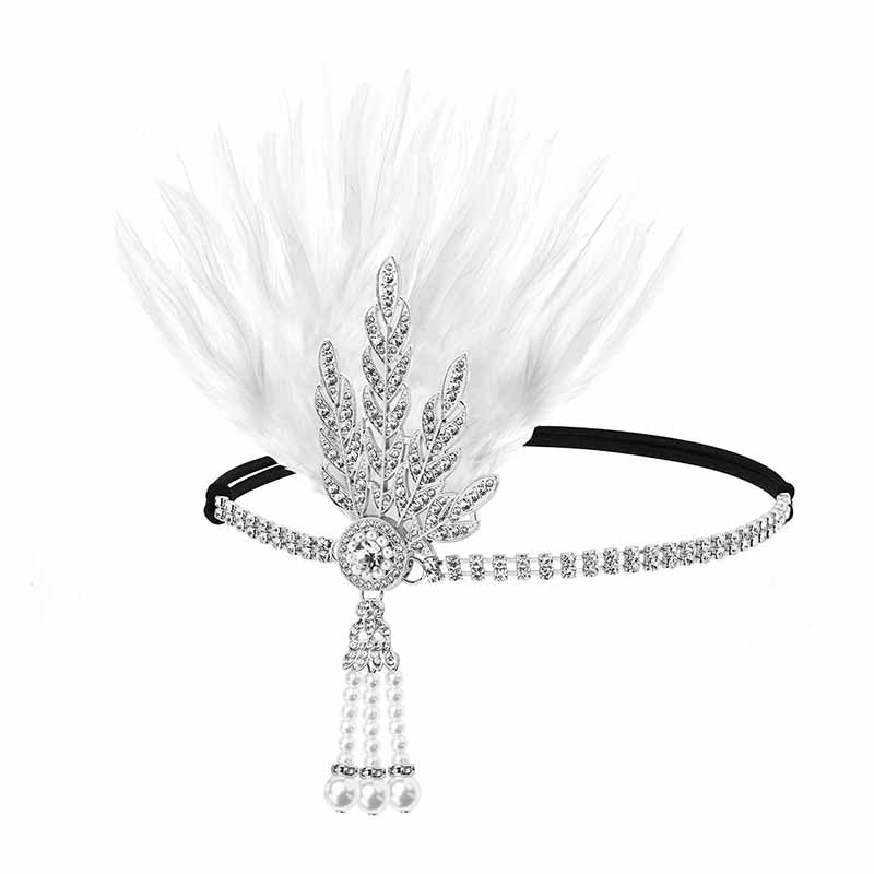 1920s Flapper Feather Headband Gatsby Headpiece Necklace Earrings