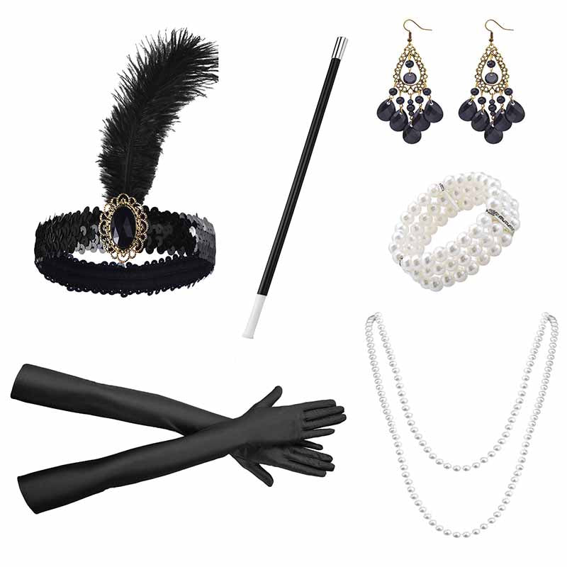 1920s Flapper Feather Headband Gatsby Headpiece Necklace Earrings