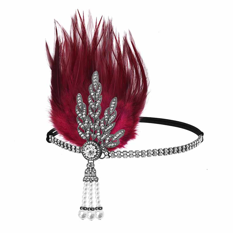 1920s Flapper Feather Headband Gatsby Headpiece Necklace Earrings