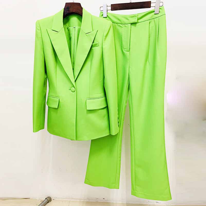 Women Suits 2 Piece Mint Green One Button Blazer With Flare Pants Suit ...