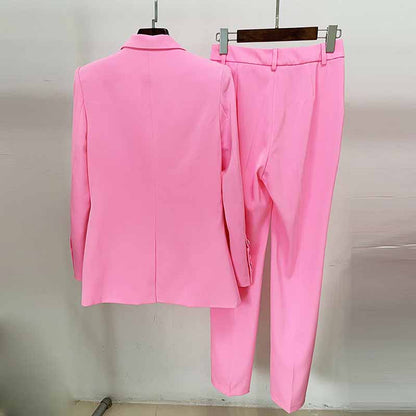 Pink Two Piece Set Business Single Buttons Pants Formal Suit